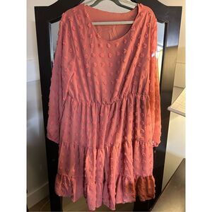 NEW TELINVEY Swiss Dot Chiffon Dress Long Sleeve Flowy Midi 2X